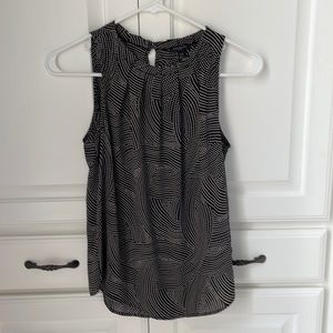 Ann Taylor XXS black w/white dots pleated neckline w/covered button back closure